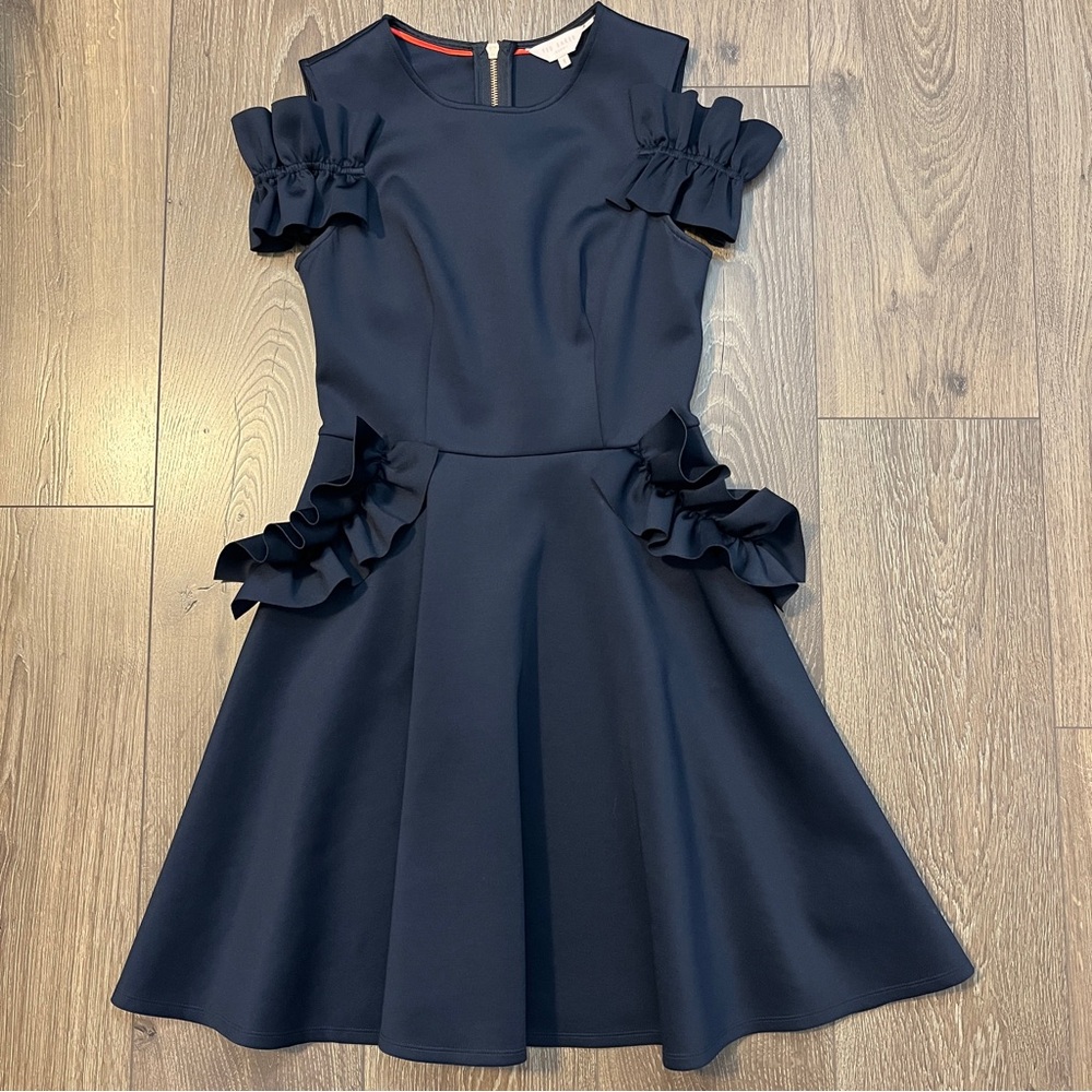 Ted Baker Size 1/US 4 Deneese Navy Blue Ruffle Dress